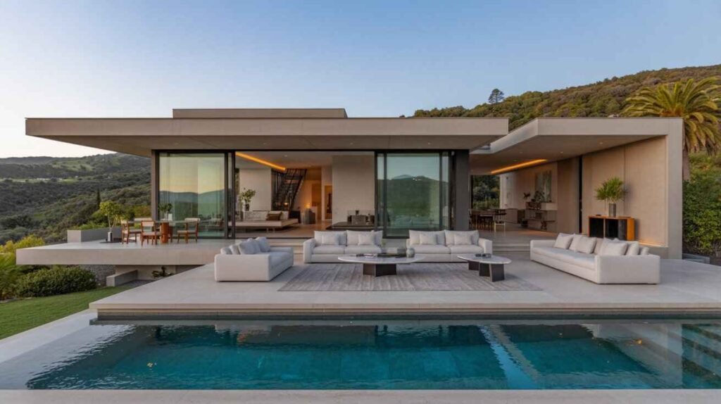 Luxury modular villa with pool, terrace, and modern open design.